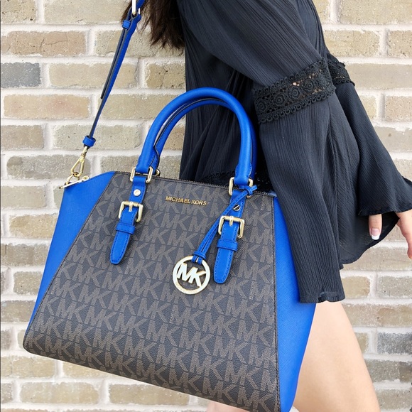 Michael Kors large Ciara Satchel Brown MK Blue - Picture 3 of 4